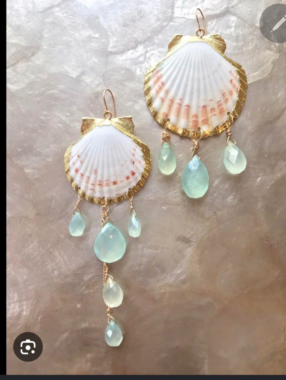 Sophia C Ariel Aquamarine seashell earring Aquamarine drip 18k Goldplated 3" New